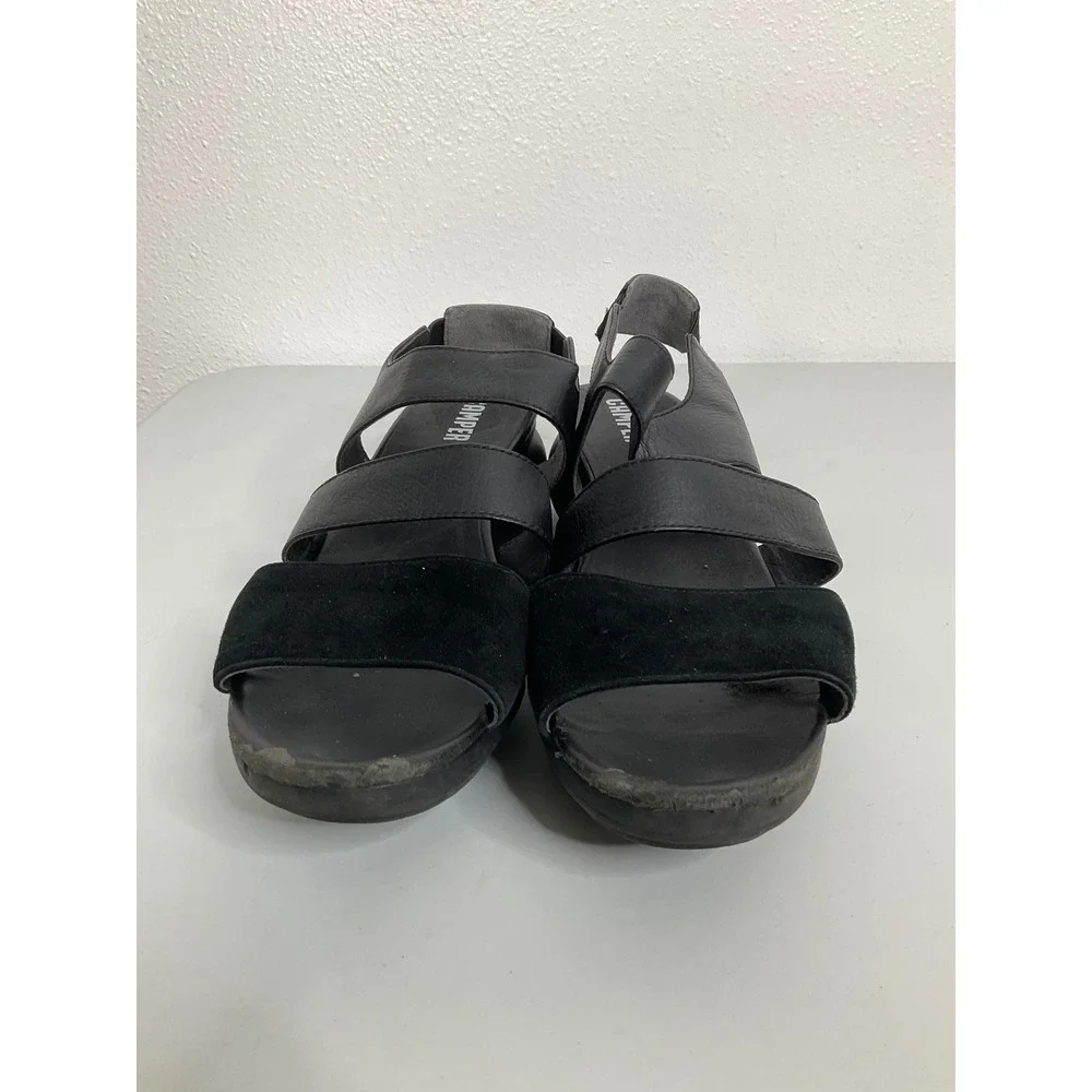 Camper‎ Oruga Up Black Leather Suede Platform Slingback Sandals Womens 42